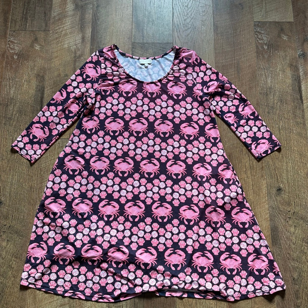 Women's Simply Southern Long Sleeve Dress S Black Pink Crab Shells - Picture 2 of 9